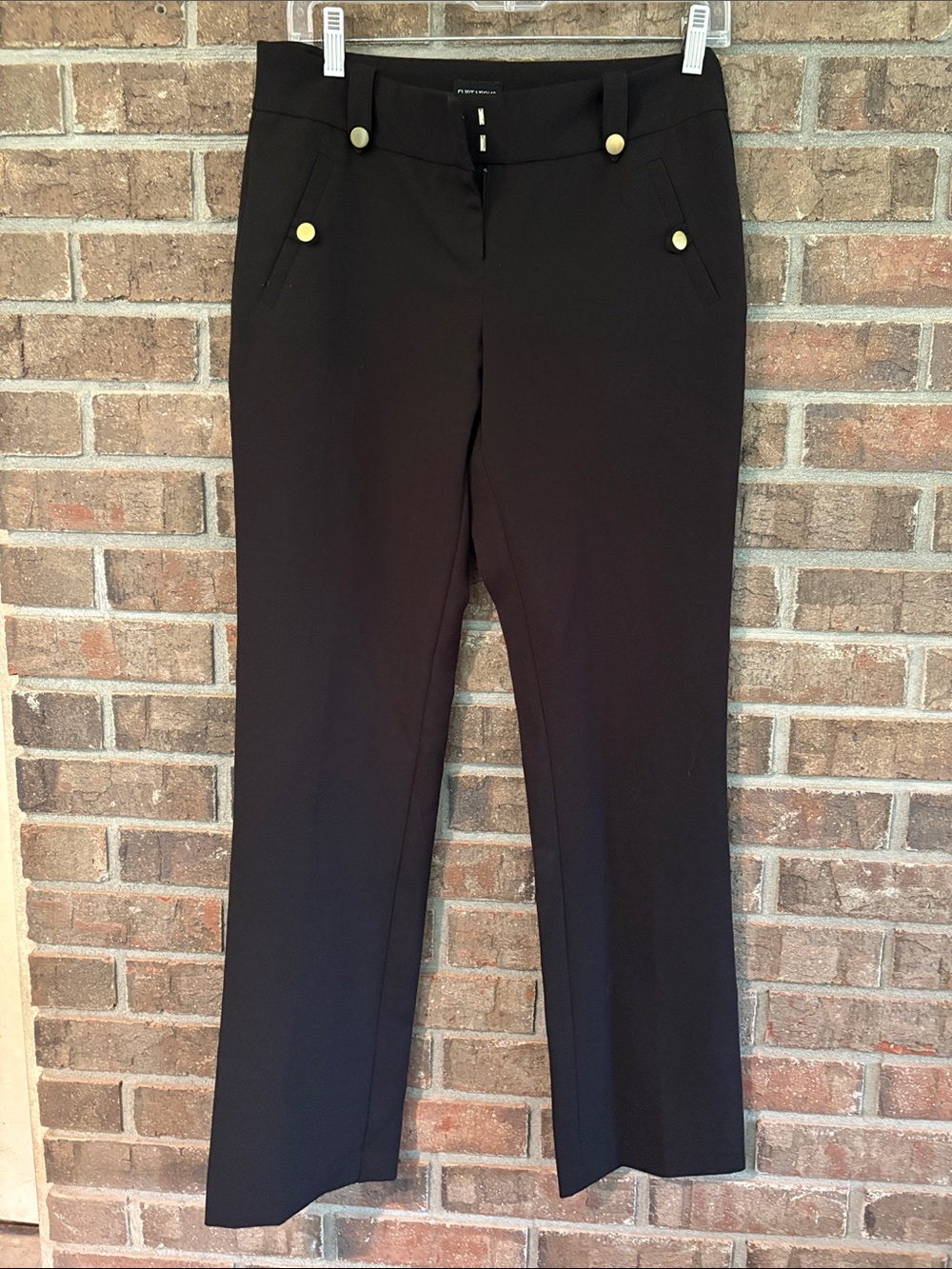 Black Mid-Rise Straight Leg Trousers with Gold Buttons